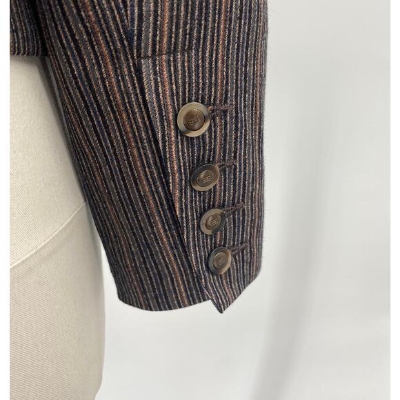 Vintage 90s Carmel Zhao Wool Blazer Single Breasted Striped Brown Womens 6 - Picture 11 of 15